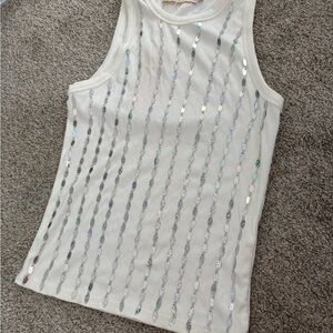 Sequin Embellished White Tank Top